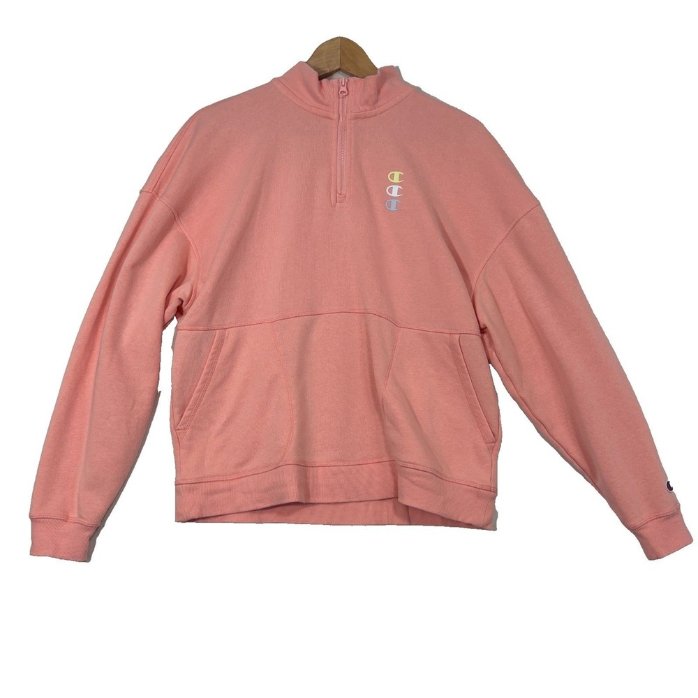 Champion Quarter Zip Sweatshirt Peach Logo Pullover Athleisure Loungewear Size S